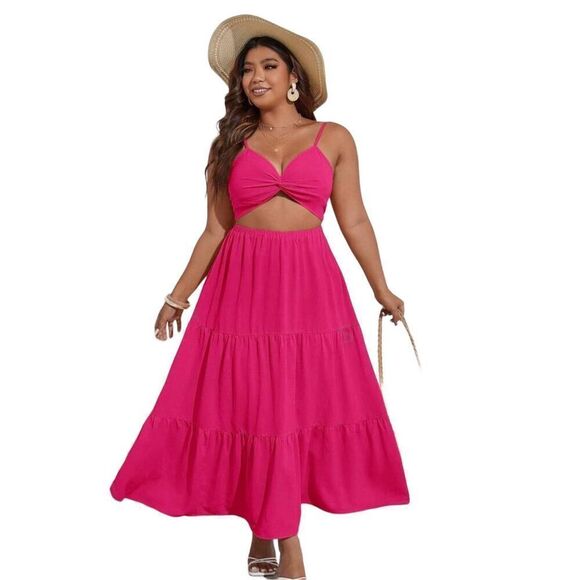 Hot Pink Cut Out Dress - Picture 1 of 5